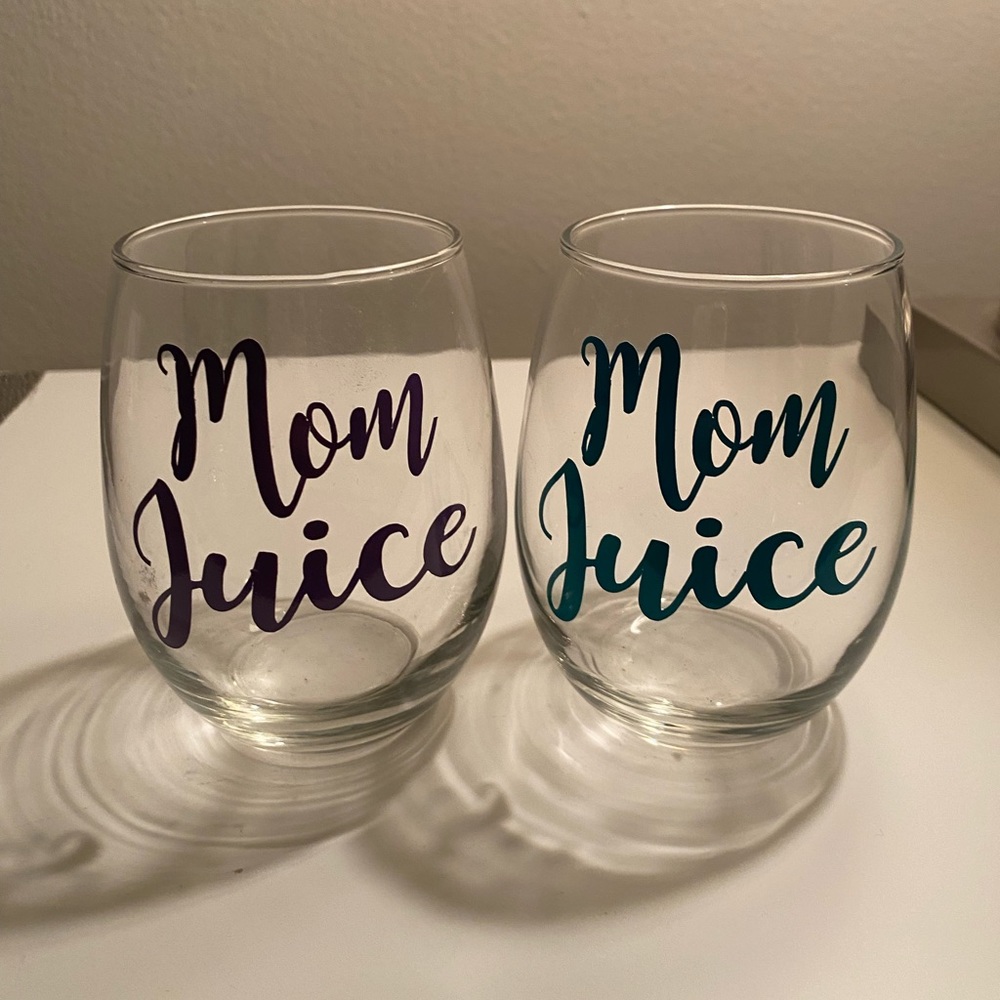 Mom Juice stemless wine glasses!
